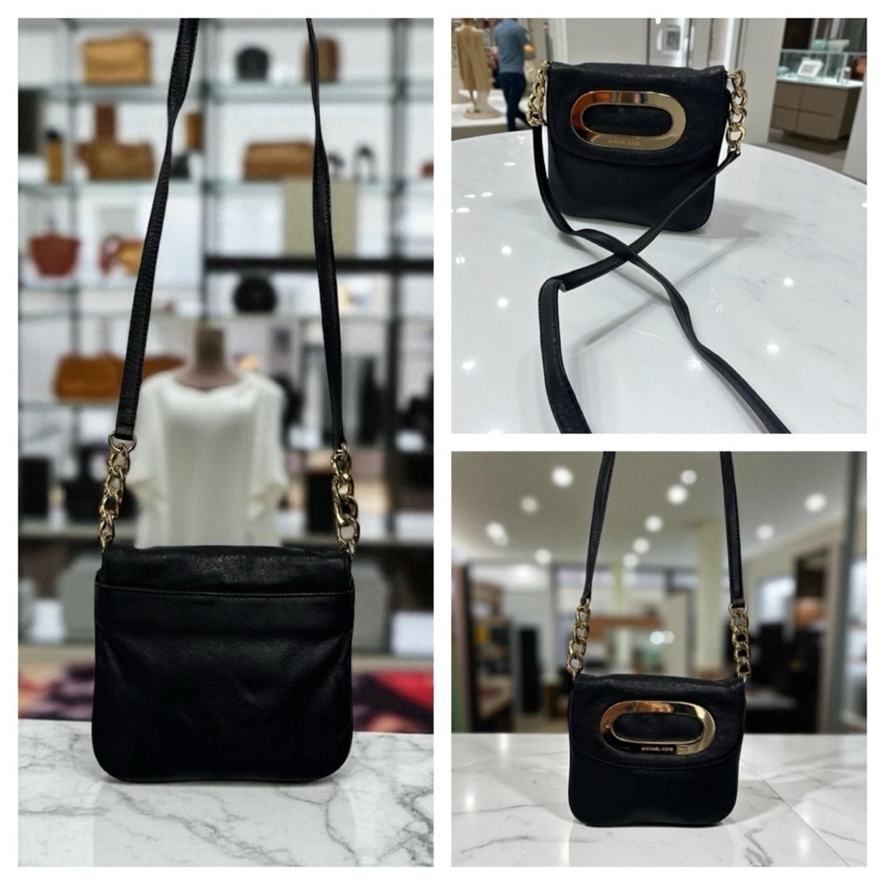 Michael Kors Berkley TopHandle Leather CrossBody Bag Purse Black